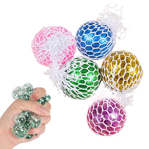 ZoneYan 5 Piezas Bola Antiestrés de Malla, Bolas Antiestrés para Aliviar la Ansiedad, Bola de Alivio de Estrés, Squishy Bola, Squeeze Ball, Mesh Ball, Fidget Ball, para Niños y Adultos