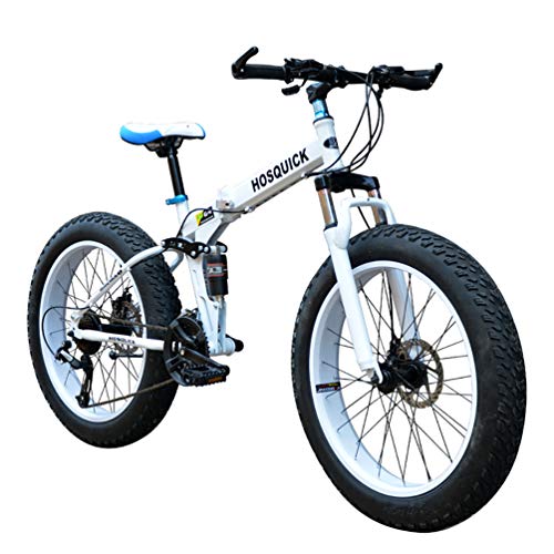 ZXCY Bicicleta De Montaña De 26 Pulgadas Fat Bike Todoterreno Playa Bicicleta De Nieve Plegable con Neumáticos Anchos con Velocidad Variable Freno Doble Y Suspensión De Choque,Blanco