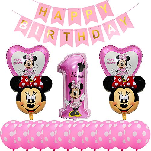 Decoraciones de Cumpleaños de Mickey , 1er Cumpleaños Bebe Rosa Globos Decoracion Party Globos Latex Ballon para Party Comunion Bautizo Decoracion