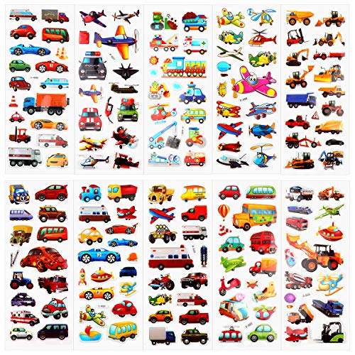 HOWAF Pegatinas para niños, 1000+ 48 Hojas Diferentes, 3D Pegatinas hinchadas, para Infantil de Fiesta cumpleaños Regalo Niño Niña Gratificantes Scrapbooking, Letras, números, Dinosaurios, Autos