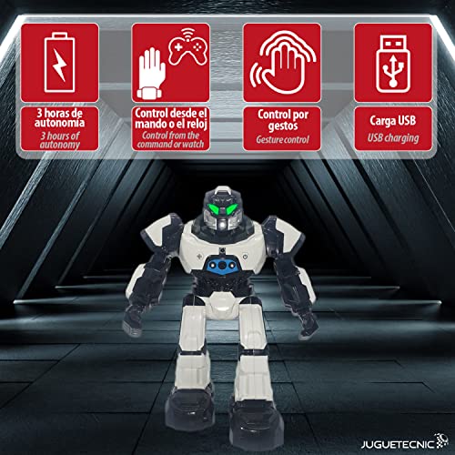 JUGUETECNIC │ Robot Inteligente Teledirigido por Gestos y Reloj, Camina, Habla y Baila | Juguete RC Programable Robotica para Niños | Regalo Educativo