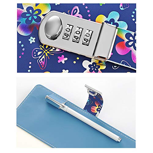 Lirener Recargable Cuaderno de Cuero PU Notebook Personal planificador Diario Organizador(Patrón de Flora), A5 Contraseña Bloc de Notas con Cerradura de combinación, Soporte para bolígrafo, 210x145mm