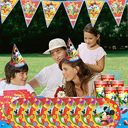 Mickey Mouse Party, Set de Fiesta de cumpleaños de Mickey, Cumpleaños Vajilla Set de Fiesta Kids Birthday Mickey, Plato, Servilleta de Papel Sirve para 8 Invitados
