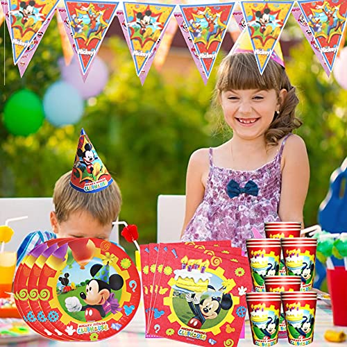 Mickey Mouse Party, Set de Fiesta de cumpleaños de Mickey, Cumpleaños Vajilla Set de Fiesta Kids Birthday Mickey, Plato, Servilleta de Papel Sirve para 8 Invitados