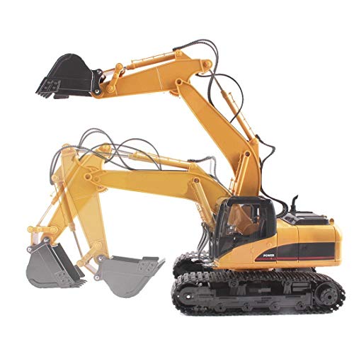 MODELTRONIC Excavadora Radio Control tamaño Grande 56cm HUINA 1550 15 Canales 2.4G Escala 1:14 Excavadora RC Teledirigida Vehículo Construcción/Juguete con Sonido Luces/Regalo con BATERIA Extra