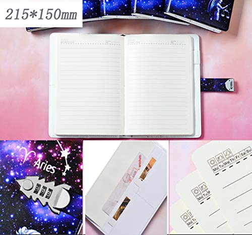 NectaRoy Cuaderno de Cuero PU Diario Planificado Organizador con Cerradura de Combinación, Constelación Bloc de Notas Contraseña Cuaderno, 198x140mm