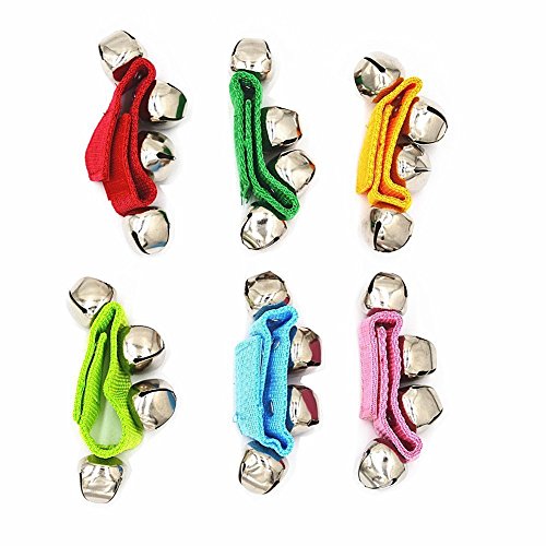 QUCHENG Anillo de Campana de muñeca con Velcro de Nylon para niños, Pulsera de Juguete con Anillo de Serpiente de Cascabel, Color al Azar, Pulsera de Campana de Longitud Ajustable (Paquete de 6)