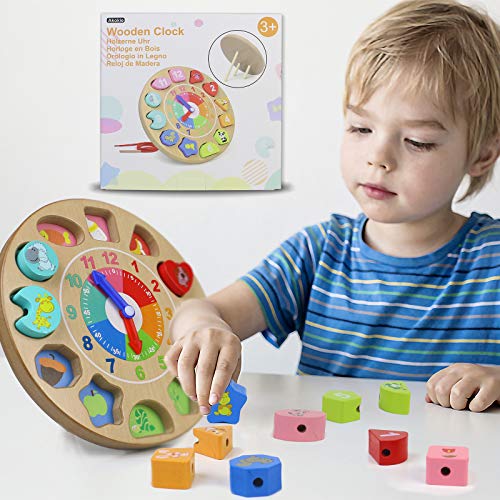 Relojes de Madera Juguetes Montessori Juguetes de Madera Niños 4 IN 1 Educativo Rompecabezas Tablero Juegos Puzzle 3D Educativos Niños 3 4 5 6 7 Años