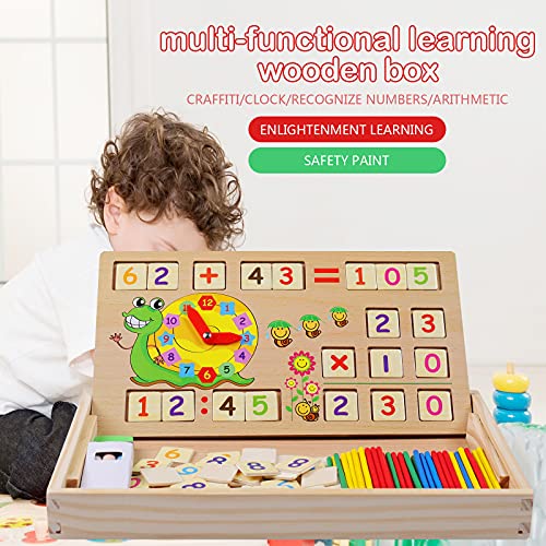 ZWOOS Juguetes de Madera Niño, Matemáticas Reloj Juguetes Caja Madera, Montessori Bloques y Palos de Conteo para Niños, Juegos Matematicos de Madera Juguetes Educativos 3~9 años Niños