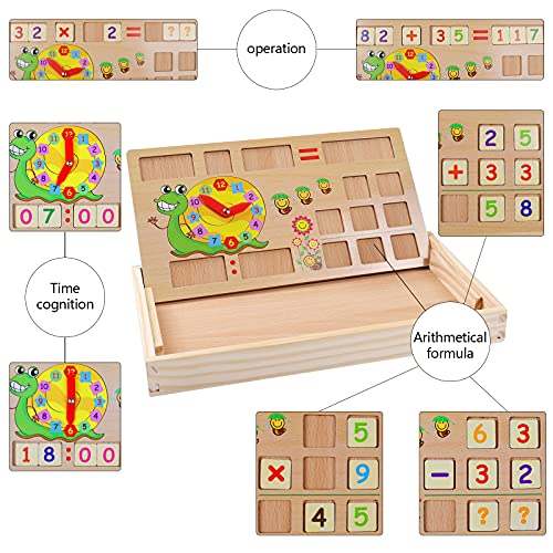 ZWOOS Juguetes de Madera Niño, Matemáticas Reloj Juguetes Caja Madera, Montessori Bloques y Palos de Conteo para Niños, Juegos Matematicos de Madera Juguetes Educativos 3~9 años Niños