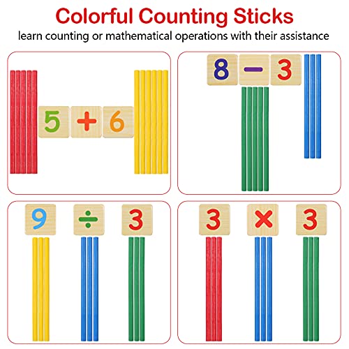 ZWOOS Juguetes de Madera Niño, Matemáticas Reloj Juguetes Caja Madera, Montessori Bloques y Palos de Conteo para Niños, Juegos Matematicos de Madera Juguetes Educativos 3~9 años Niños