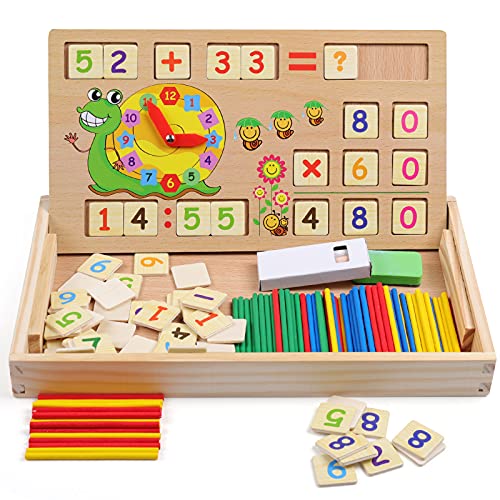 ZWOOS Juguetes de Madera Niño, Matemáticas Reloj Juguetes Caja Madera, Montessori Bloques y Palos de Conteo para Niños, Juegos Matematicos de Madera Juguetes Educativos 3~9 años Niños