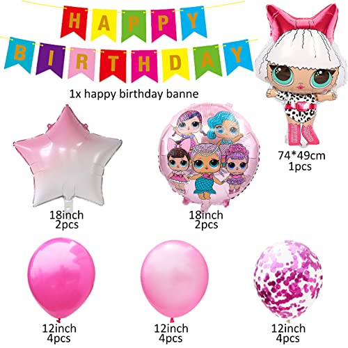 19 piezas de decoración de cumpleaños de Lol Surprise Muñeca,Lol Tema Fiesta De CumpleañOs DecoracióN,Globos para Niñas Lol Surprise Decoraciones de Fiesta Decoración