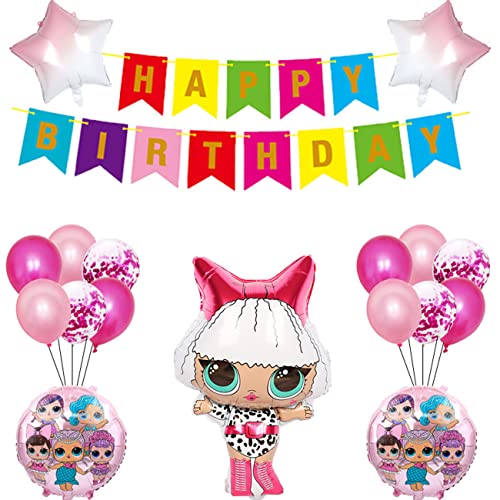 19 piezas de decoración de cumpleaños de Lol Surprise Muñeca,Lol Tema Fiesta De CumpleañOs DecoracióN,Globos para Niñas Lol Surprise Decoraciones de Fiesta Decoración