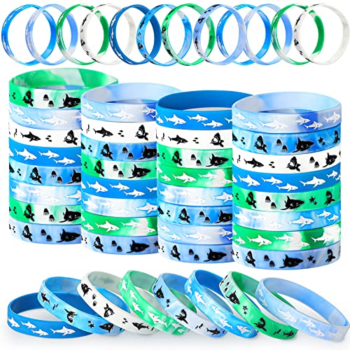 48 Favores de Fiesta de Tiburón Pulseras de Tiburón Pulseras de Cumpleaños de Delfín Pulseras de Silicona de Tiburón para Fiestas Temáticas de Tiburones, Fiestas de Océano Profundo