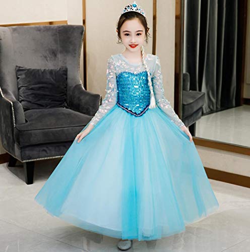 AIYIMEI Niñas Vestido de Princesa Elsa Disfraz Reino de Hielo Reina Traje de Fiesta Halloween Cosplay Navidad Costume - Regalo de Cumpleaños para Ninas 3-11Años