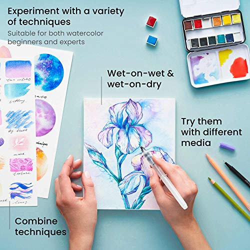 Arteza Watercolour Painting Art Set, Watercolour Half-Pans and Foldable Canvas Paper Bundle, Art Supplies for Kids and Adults