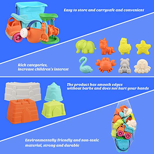 balnore Juguetes de arena para niños y niñas, juego de 22 juguetes de playa en bolsa de red reutilizable, caja de arena con cubo de coche, molinillo de arena y otras herramientas.