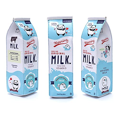 Blantye Estuche para lápices Azul, cartones de Leche de simulación, Estuche de papelería Kawaii, Estuche para bolígrafos para niñas, niños, Mujeres, Escuela Secundaria