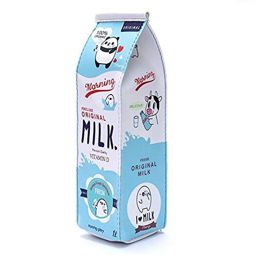 Blantye Estuche para lápices Azul, cartones de Leche de simulación, Estuche de papelería Kawaii, Estuche para bolígrafos para niñas, niños, Mujeres, Escuela Secundaria
