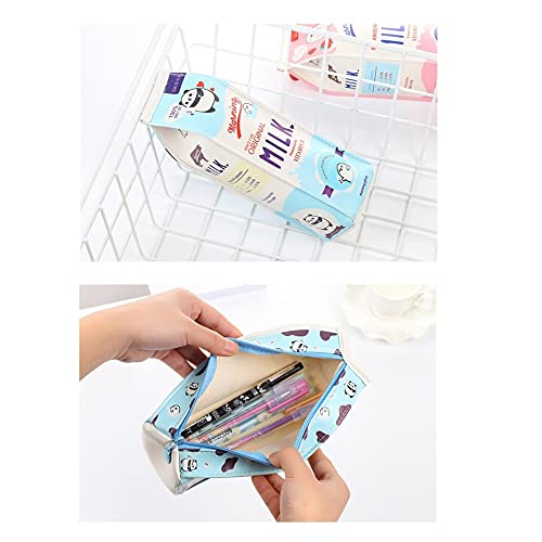 Blantye Estuche para lápices Azul, cartones de Leche de simulación, Estuche de papelería Kawaii, Estuche para bolígrafos para niñas, niños, Mujeres, Escuela Secundaria