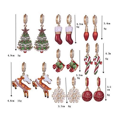 BNMY Pendientes De Árbol De Navidad con Goteo Pendientes De Alce Caja De Regalo Variedad De Conjuntos De Pendientes, Pendientes Bonitos, Pendientes Delicados, para Regalo De Mujer,8 Pack