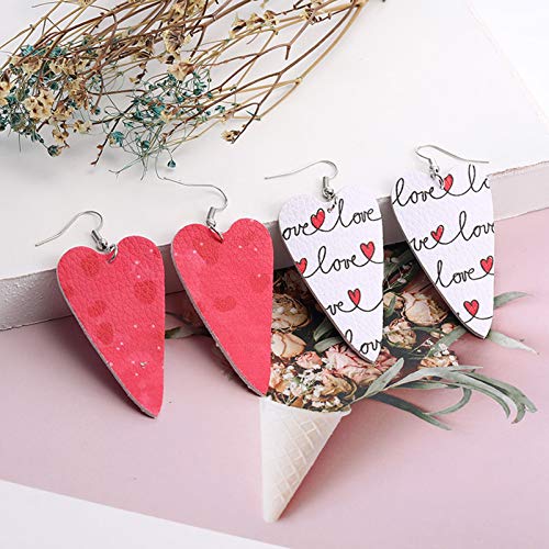 BNMY Pendientes De Cuero De PU De Doble Cara Pendientes De Cuero De Corazón Hueco De Varios Elementos Pendientes De Cuero Nuevos De Año Nuevo, Pendientes Delicados, para Regalo De Mujer,9 Pack