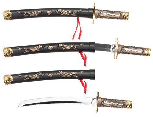 Brandsseller Juego de armas ninja de dragón, accesorios para disfraz negro, plateado y dorado, 4 piezas