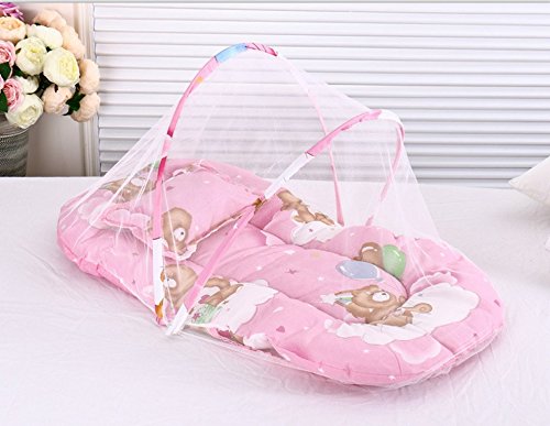 Cama plegable para bebés y niños, portátil, con cremallera para cuna, mosquitera y cojín de dormir, plegable., Rosa, talla única