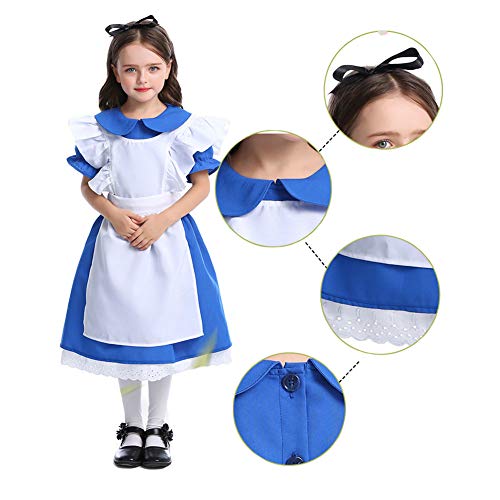 CGBF - Disfraz de princesa de Halloween para niños de Alicia en el país de las maravillas Cosplay disfraz de lujo uniforme de rendimiento, azul, 10 ~ 12 años