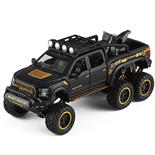 Coches 1:24 Modelo de Coche/Compatible con Ford F150 Raptor Modificado 6X6 Todo Terreno Pickup Truck/Simulación de aleación Modelo de Coche de fundición a presión de Coches 6 Puerta con la motocic