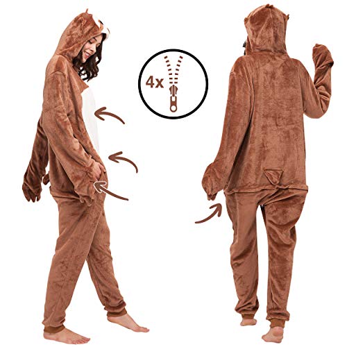 corimori- Kigurumi Pijama Disfraz (10+ Modelos) Halloween Adultos Henry El Perezoso, Color marrón oscuro, Talla 150-160 cm (1852) , color/modelo surtido