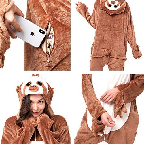 corimori- Kigurumi Pijama Disfraz (10+ Modelos) Halloween Adultos Henry El Perezoso, Color marrón oscuro, Talla 150-160 cm (1852) , color/modelo surtido