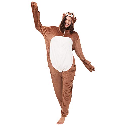 corimori- Kigurumi Pijama Disfraz (10+ Modelos) Halloween Adultos Henry El Perezoso, Color marrón oscuro, Talla 150-160 cm (1852) , color/modelo surtido