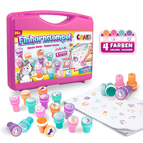 Craze - Sellos Infantiles Unicornios, Unicornio Juguete Para Niños Y Niñas, Juego Educativo Creativo, Kit 26 Cuños De Diferentes Colores Para Manualidades
