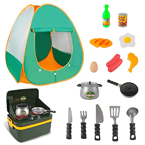 deAO Juego de Campamento y Supervivencia Conjunto de Imitación Camping Infantil para Niños y Niñas Incluye Tienda de Campaña Pop Up, Hornito Portátil y Accesorios Actividad Recreativa de Exploración