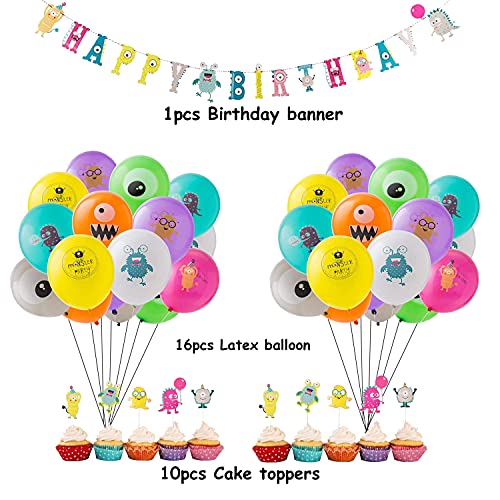 Decoración de Cumpleaños Monstruo Globos Monstruo Pancarta Monstruo Decoracion Tarta para Niños Decoración de Cumpleaños