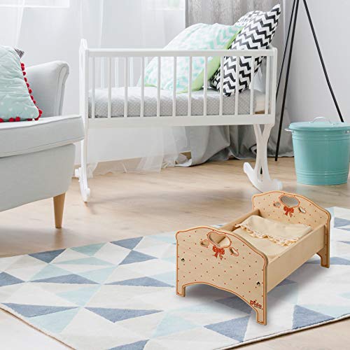 Dida - Cama para muñecas - Decoración: lacitos Rosa - Cama pequeña de Madera con colchón para muñecas