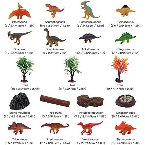 Dinosaurios Juguetes con Tapete de Actividad, Figuras Educativas de Dinosaurios Realistas que Incluyen Pterodáctilo, Triceratops, Tiranosaurio, Arboles, Rocoso, Regalo para Niños y Niñas 3+