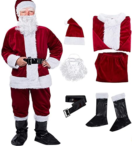 Disfraz de Papá Noel para adulto de Navidad, disfraz de Papá Noel Deluxe Furry Santa de Outfit Cosplay disfraz Barbe abrigo pantalón sombrero Accesorios Conjunto (B rojo adulto S)