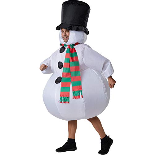 dressforfun 302359 Disfraz Unisex Adulto, Muñeco de Nieve Inflable, Sombrero de Copa & Bufanda, Halloween Fiesta Carnaval