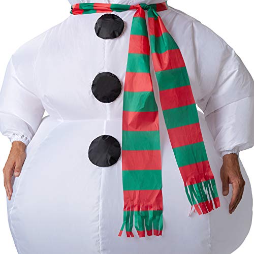 dressforfun 302359 Disfraz Unisex Adulto, Muñeco de Nieve Inflable, Sombrero de Copa & Bufanda, Halloween Fiesta Carnaval