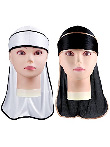 Durag de Seda Turbante de Cola Larga Gorra de Pirata de Correa Ancha Gorro Lisa (Conjunto de Colores 1)