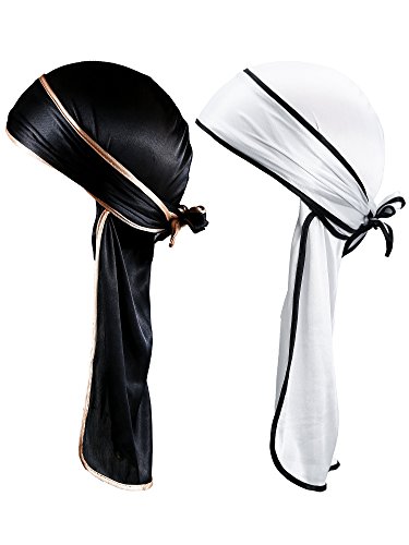 Durag de Seda Turbante de Cola Larga Gorra de Pirata de Correa Ancha Gorro Lisa (Conjunto de Colores 1)