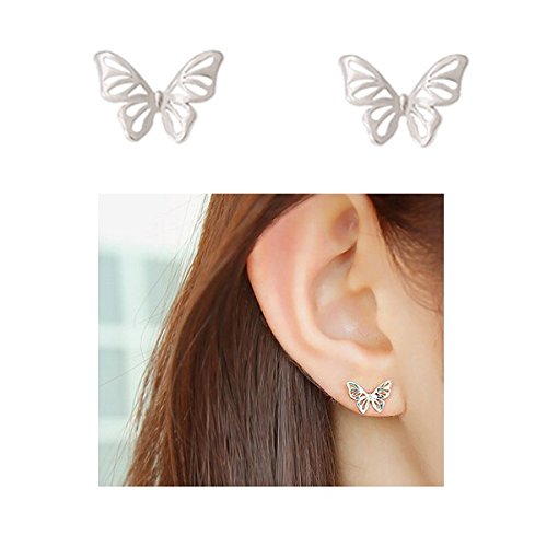EQLEF® 2 Pares de Pendientes de Plata Hueco Linda Mariposa para Muchachas de Las Mujeres