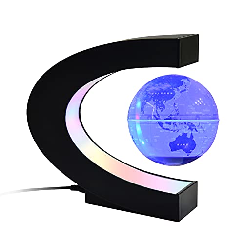 Festnight Globo flotante con luz LED cambiante multicolor Mapa del mundo giratorio de levitación magnética de 4 pulgadas con luz multicolor Base en forma de C Lámpara de globo antigravedad creativa