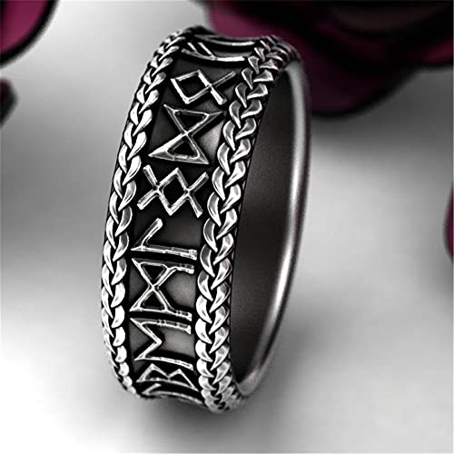 FLQWLL Anillo con Letras De Runas Vikingas, Anillo De Boda Vintage De Moda para Hombre, Joyería Vikinga Escandinava Nórdica,6
