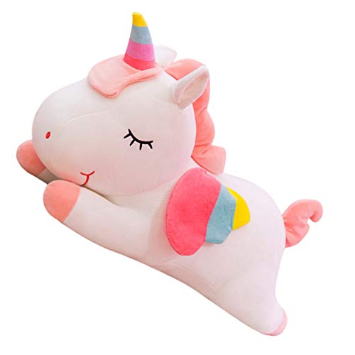 Garneck Almohada de Peluche de Unicornio Arcoiris Almohada de Peluche Lindo Cojín para Niños Niñas (Blanco 40Cm)