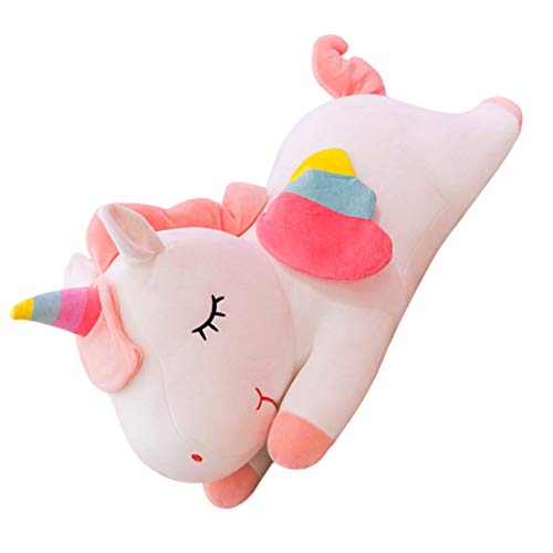 Garneck Almohada de Peluche de Unicornio Arcoiris Almohada de Peluche Lindo Cojín para Niños Niñas (Blanco 40Cm)
