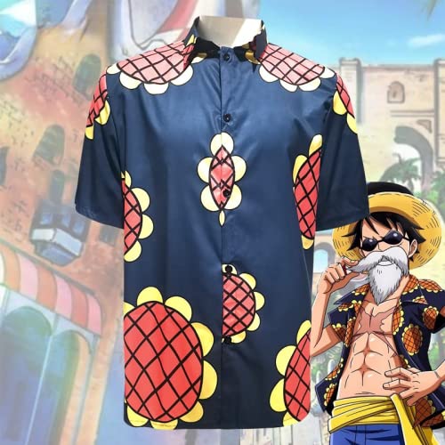 GGOODD Disfraces de Cosplay de Anime de una sola pieza de Monkey D Luffy Cosplay de girasol Camisa Top Halloween Fiesta de Navidad